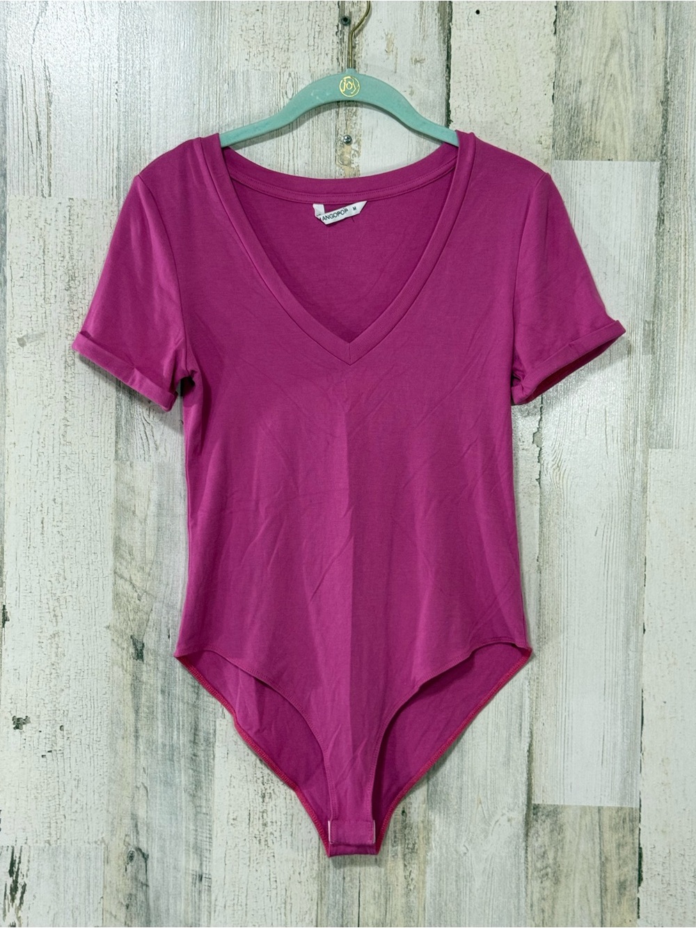 Mango Magenta V-Neck Short Sleeve Bodysuit